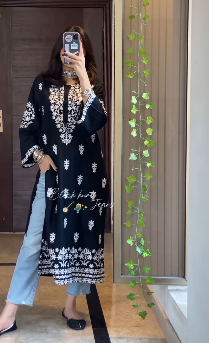 1 pc Chikankari EMBROIDERED Kurti (Linen)